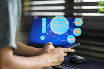 Smartphone Interaction with CO2 and Environmental Icons Displayed