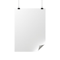 Vertical hanging blank poster mockup with clean white space for artwork presentation, advertisement or print design isolated on a transparent background, png, cutout