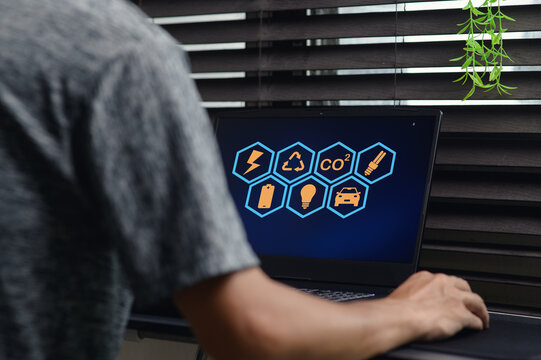 Digital Representation of CO2 and Energy Icons on Computer Screen