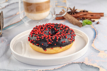 Glazed chocolate sweet donut dessert