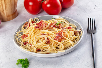 Italian pasta spaghetti with bacon