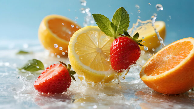 fruit in water splash