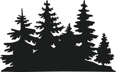 Pine Tree Forest Silhouette Vector – Evergreen Woodland Scene for Outdoor Nature Design