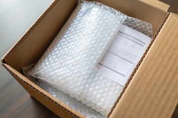 Securely Packed Item in Cardboard Box with Bubble Wrap and Delivery Document Inside