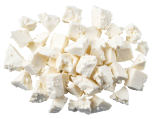 “Crumbled Goat Cheese Pieces, isolated on transparent background”