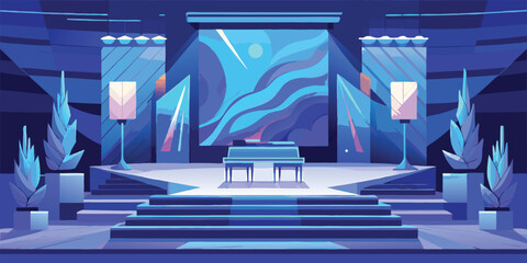 Modern stage blue lighting piano performance concert