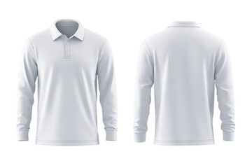 Front and back view of a plain white long-sleeve polo shirt (10)
