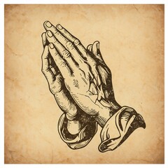 Praying hands silhouette on textured background for All Saints' Day, vintage style  
