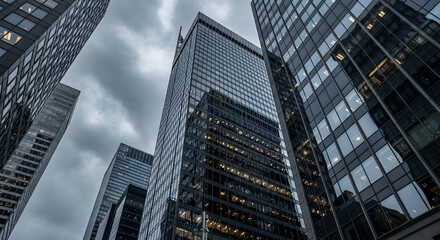 Fototapeta premium Urban Skyline Reflecting Overcast Skies And Towering Architecture In A Central Metropolis