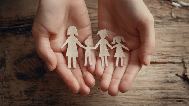 The hands holding paper cutouts representing family unity and love.