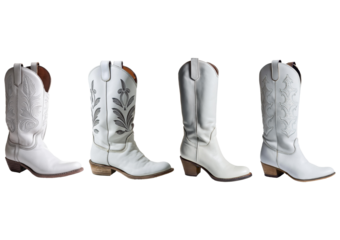 Set Leather Cowboy Boots isolated on transparent or white background