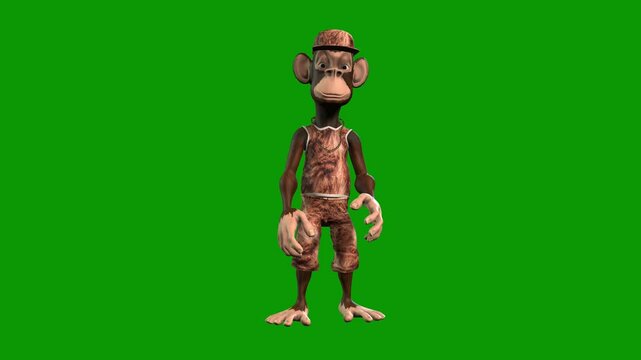 Hip-Hop Monkey Angry Scene From Front-3D Animation on Green Screen