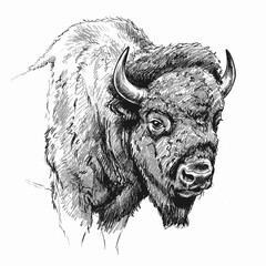 Bison. Large shaggy American bison in short grass, suitable for wildlife posters, nature magazines, and educational materials about American wildlife.