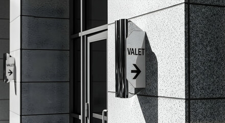 Valet Parking Entrance Sign Directing Guests At Modern Building Structure