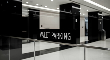 Valet Parking Sign In Modern Lobby With Black And White Interior