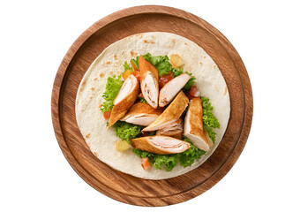 Chicken wrap top view full length isolated on transparent or white background