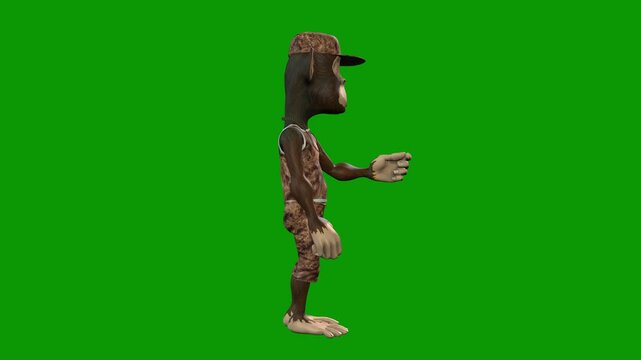 Hip-Hop Monkey Character Talking Scene Right-3D Animation on Green Screen