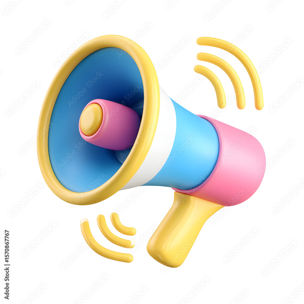 Aufkleber bright colorful 3d cartoon icon of a pastel colored megaphone or speaker emitting vibrant sound wave