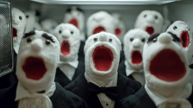Choir of Puppets in Tuxedos