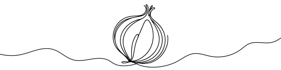 Onion icon. Continuous one line drawing of onion. Onion in one line style, isolated on white background. Vector illustration. © chekman