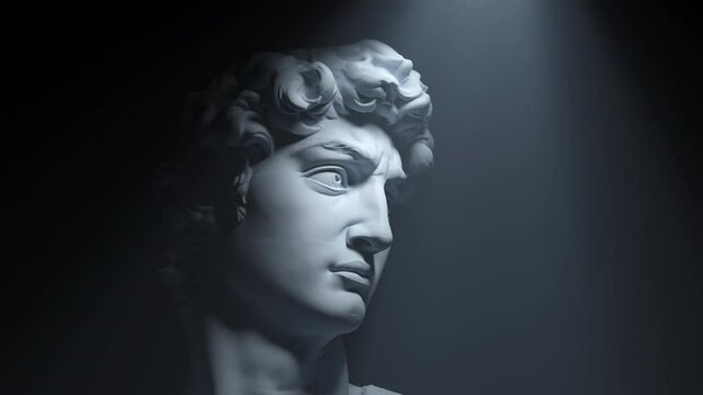 Bust of David by Michelangelo Statue / Sculpture - 4K Footage