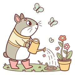 SVG art: A Mischievous Pika in a Spring garden vibe with wearing rain boots, tinted with Spring Garden tones
