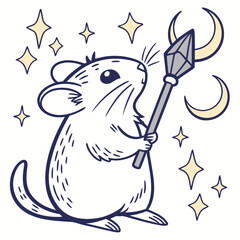 Cute SVG of a Bashful Pika in Magical Night colors, featuring holding a paintbrush in a Starry night setting