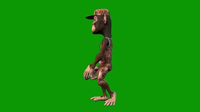 Hip-Hop Monkey Character Walking Left-3D Animation on Green Screen