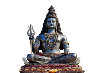 Shiva statue in Rishikesh white, India isolated on a transparent or white background.