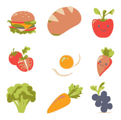 Cartoon Style Vector Illustrations of Fresh Fruits and Vegetables