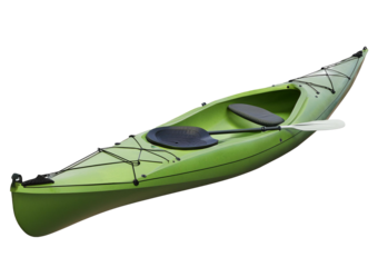Green kayak on a plain isolated on transparent or white background