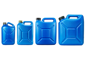 Set Blue plastic jerry can isolated on transparent or white background