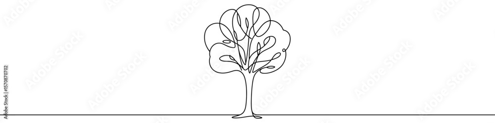 Wall mural tree icon. continuous one line drawing of tree. tree in one line style, isolated on white background