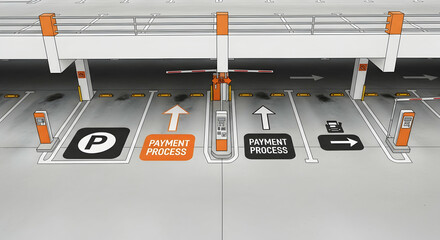 Abstract Illustration Of Underground Parking Lot With Payment And Parking Signs