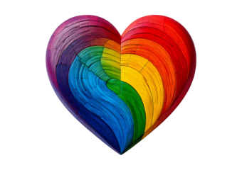 Colorful rainbow heart isolated on a transparent or white background.