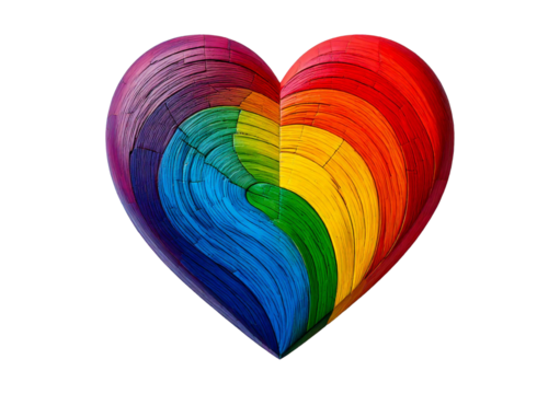 Colorful rainbow heart isolated on a transparent or white background.