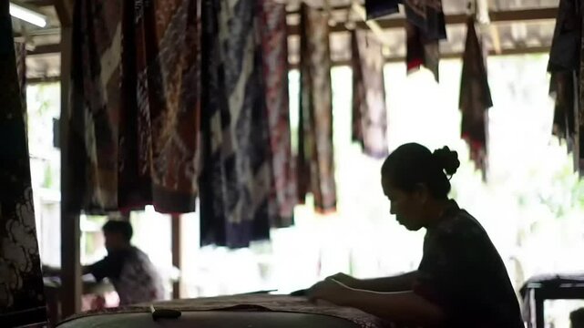 Batik artisan at work with Indonesia.