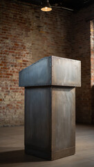 Naklejka premium Industrial metal podium with brick wall image