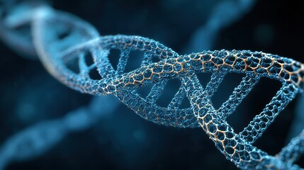 Carbon Nanotubes. Abstract DNA helix structure with a glowing appearance against a dark background.