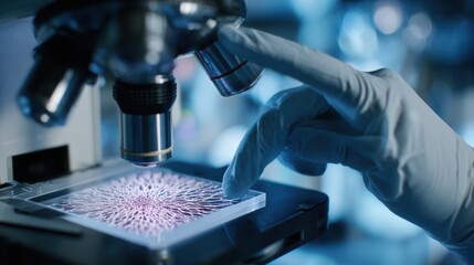 Carbon Nanotubes. A researcher examining a slide under a microscope in a laboratory setting.