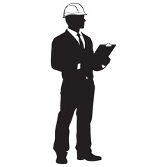 Obraz premium Businessman in Hardhat Holding Clipboard