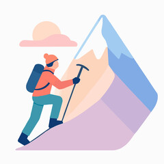 Adventurous Climber Scaling Snowy Mountain Peak