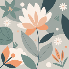 Elegant and modern minimal floral pattern featuring stylized flowers and leaves on a neutral background.