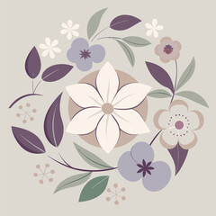 Obraz premium Elegant minimal floral pattern design featuring decorative blossoms and leaves on a light background