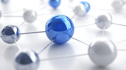 The blue sphere amidst a network of interconnected abstract molecules.