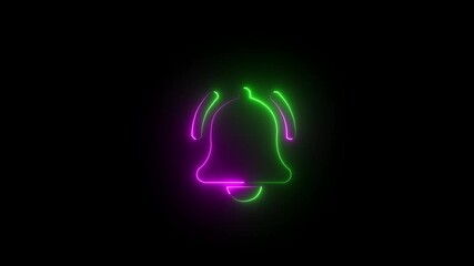 Neon line bell icon animation on background. Mobile app notice, new message notification, reminder bell, alarm, sound alert and subscription notification.
