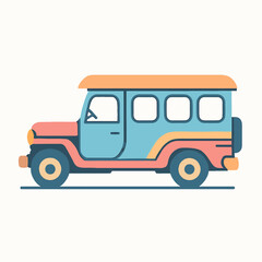 Colorful Jeepney Side View On White Background