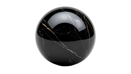 Black marble sphere design object isolated on transparent background