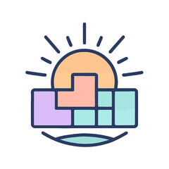 Colorful Sunrise Over Geometric Cityscape