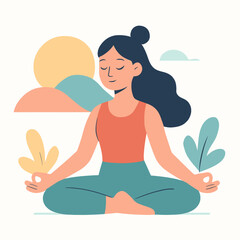 Peaceful Woman Meditating Outdoors At Sunrise